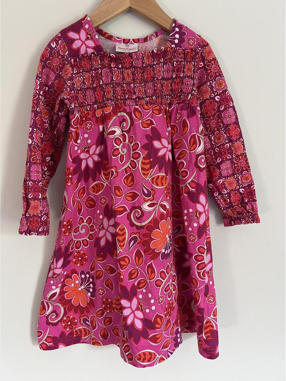 Hanna Andersson Pink Floral Smocked Long Sleeve Dress, Size 4 (100)